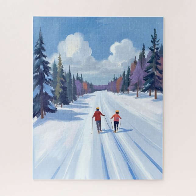 Puzzle Ski Trail | Mountain Skiing Watercolor Winter (Vertical)