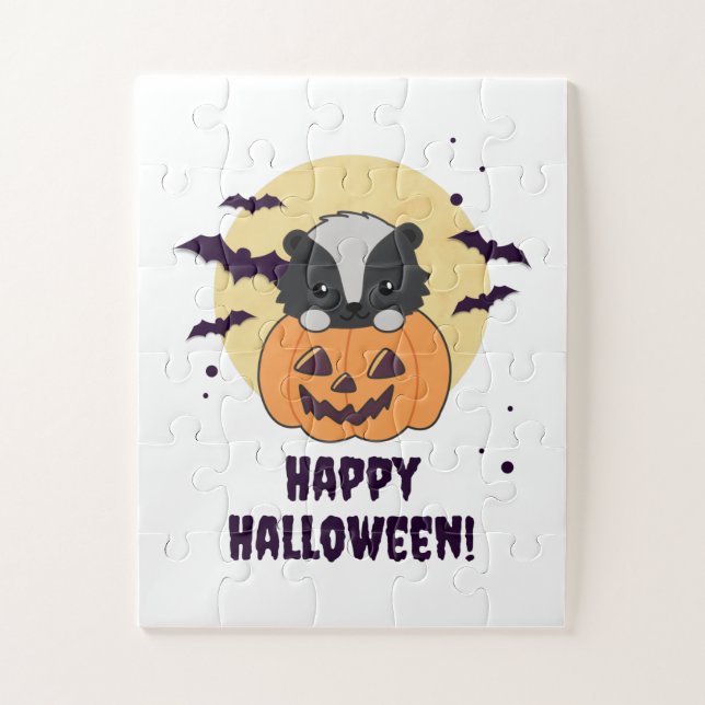 Puzzle Skunk Pumpkin Cute Skunks Happy Halloween (Vertical)
