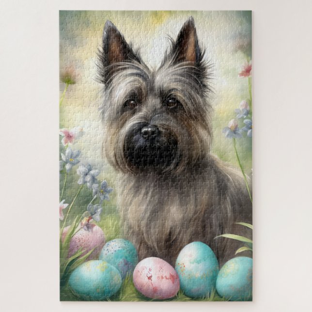 Puzzle Skye Terrier Chien avec Oeufs de Pâques Vacances (Vertical)