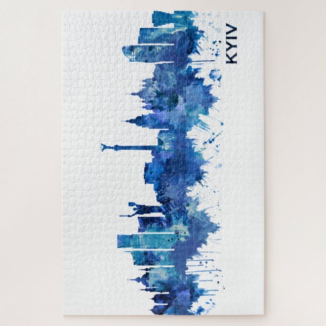 Puzzle Skyline bleu Kiev Ukraine (Vertical)