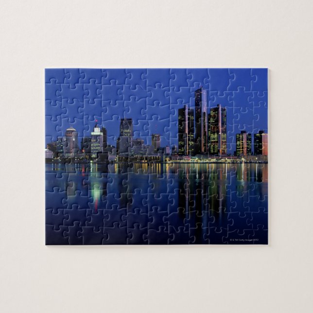 Puzzle Skyline de Détroit la nuit (Horizontal)