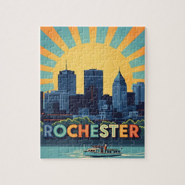Puzzle Skyline Rochester dynamique au coucher du soleil (Vertical)