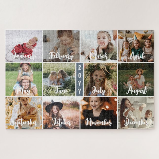 Puzzle Slate Blue 12 Photo Mois et année Collage (Horizontal)
