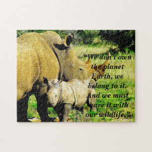 Puzzle Slogan personnalisé/Conservation Rhino mère & veau