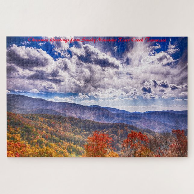 Puzzle Smokey Mountain River Creek. voeux de Noël (Horizontal)