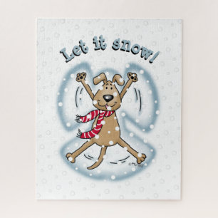 Puzzle Snow Angel Dog Fun Cute Christmas Holiday Funny