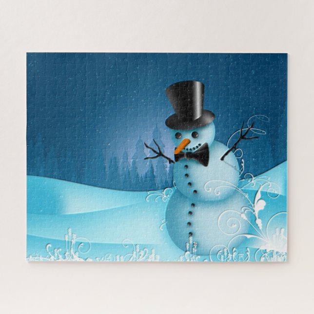 Puzzle Snowman à neige bleue avec Casquette noir et nez d (Horizontal)