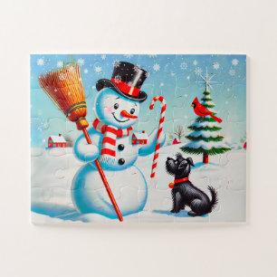 Puzzle Snowman Rétro, Chien Maigre, Cardinal Rouge Et Arb