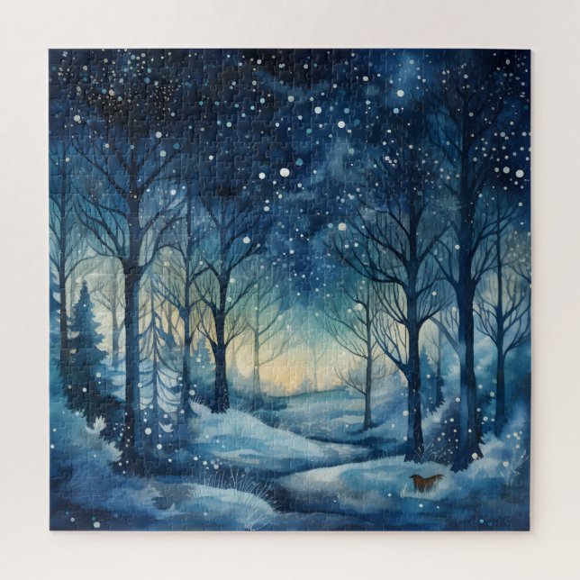 Puzzle Snowy Winter Wonderland Navy et White (Vertical)