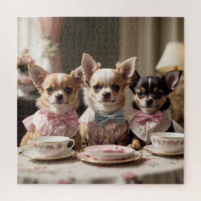 Puzzle Soirée Tea Party de Cute Girly Chihuahua (Vertical)