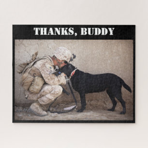 Puzzle Soldat en équipement de combat et chien militaire