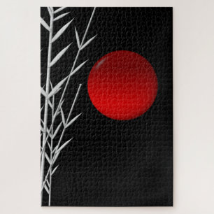 Puzzle Soleil rouge noir blanc zen lumbar coussin