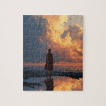 Solitude au coucher du soleil : Femme en robe roug