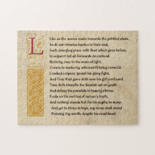 Puzzle Sonnet 60 (LX) de Shakespeare sur le parchemin