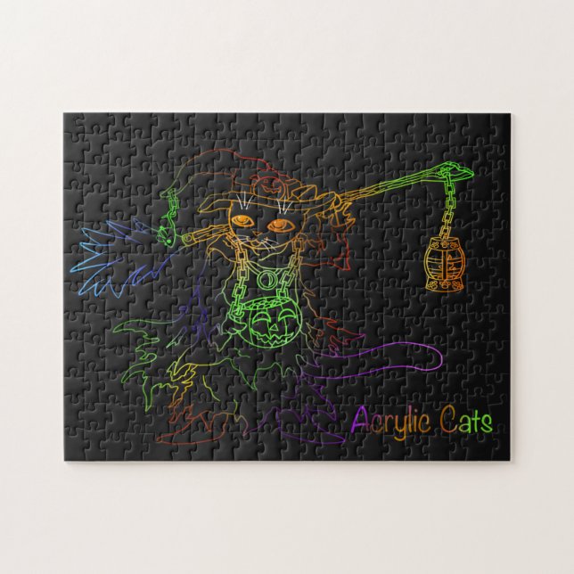 Puzzle Sorcière de chat noir d'Halloween (Horizontal)
