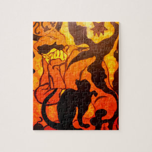 Puzzle Sorcière d'Halloween avec un chat noir