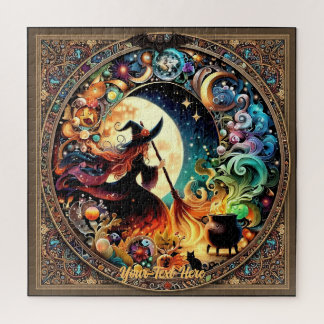 Puzzle Sorcière d'Halloween et chaudron magique sous la p