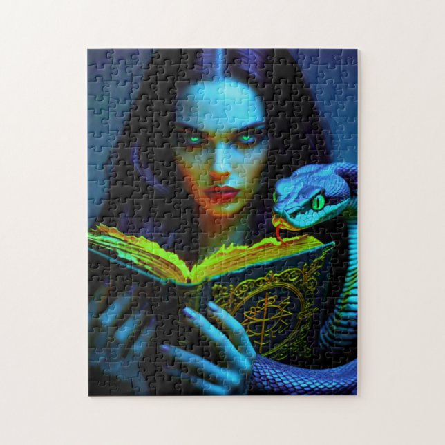 Puzzle Sorcière noire avec serpent et livre épell (Vertical)