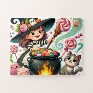 Puzzle Sorcière Stirring un pot de bonbon