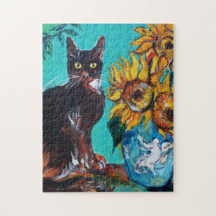 PUZZLE SOUCHES AVEC CHAT NOIR EN TURQUOISE BLEUE