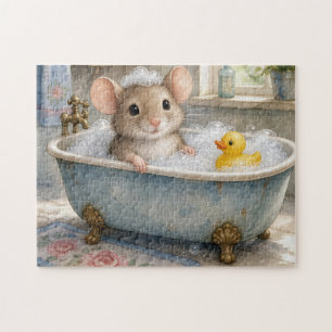 Puzzle Souris dans un bain moussant avec un canard jaune