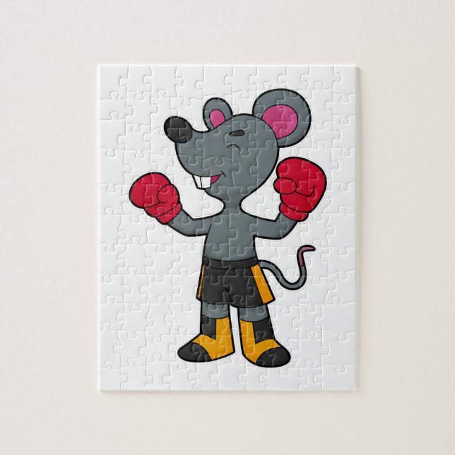 Puzzle Souris en boîte avec gants de boxe (Vertical)