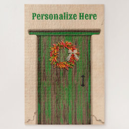 Puzzle Southwest Chile Ristra Wreath Weathered Wood Door