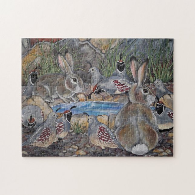 Puzzle Southwest Wildlife Quail Rabbit Bird Feeder Nature (Horizontal)