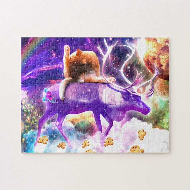 Puzzle Space cat licking itself (Horizontal)