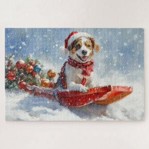 Puzzle Spaniel Breton dans un traîneau de Noël