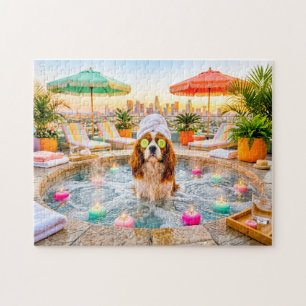 Puzzle Spaniel dans un bassin de bien-être
