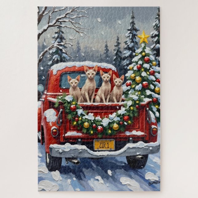 Puzzle Sphynx Cat Christmas Red Truck Holiday (Vertical)
