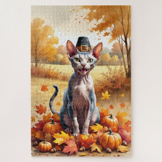 Puzzle Sphynx Chat À L'Automne Quitte L'Art Thanksgiving (Vertical)