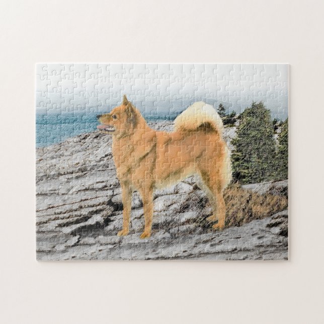 Puzzle Spitz finlandais à Seashore Peinture - Chien Art (Horizontal)