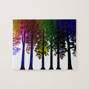 Puzzle Splashes de couleur sur les silhouettes de l'arbre