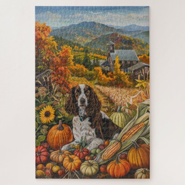 Puzzle Springer Spaniel Chien Automne Harvest Thankgiving (Vertical)