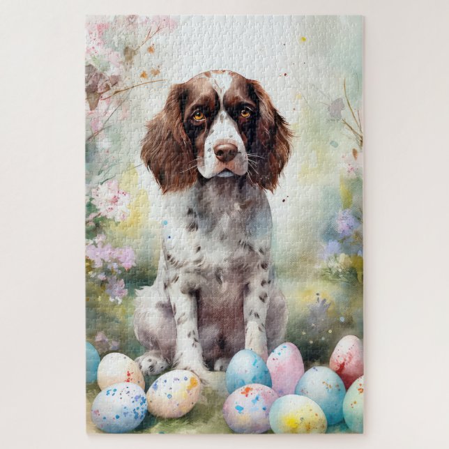 Puzzle Springer Spaniel Chien avec Oeufs de Pâques Vacanc (Vertical)