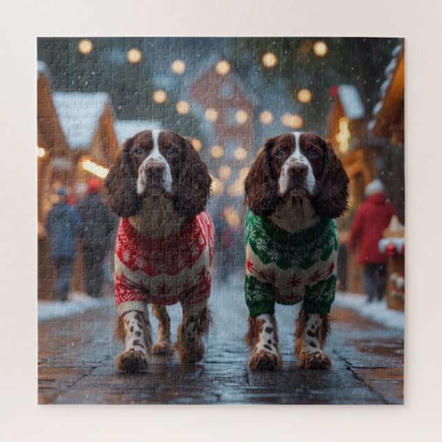 Puzzle Springer Spaniel Dogs Christmas Snow Holiday (Vertical)