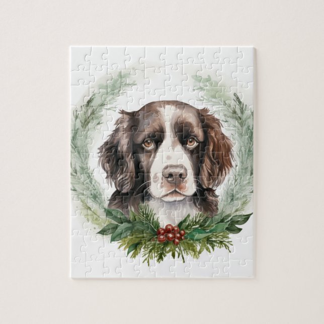 Puzzle Springer spaniel Noël Wreath Festive Pup (Vertical)