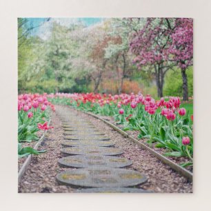 Puzzle Springtime Flowers Along Stone Walkway