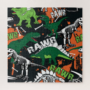Puzzle Squelette de dinosaure, motif sans soudure grunge.