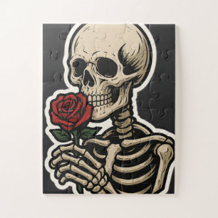 Puzzle Squelette tenant un Rose - Sticker gothique artist