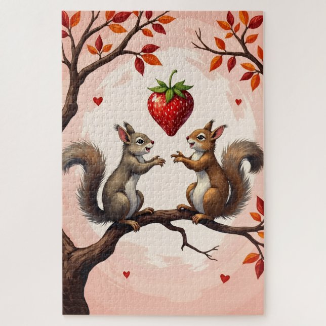 Puzzle Squirrels Tossing Giant Valentine's Strawberry (Vertical)