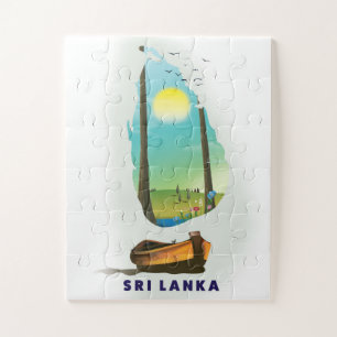 Puzzle Sri Lanka Carte illustrée affiche touristique.