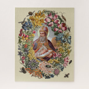 Puzzle St. Ambroise de Milan avec des fleurs, des abeille