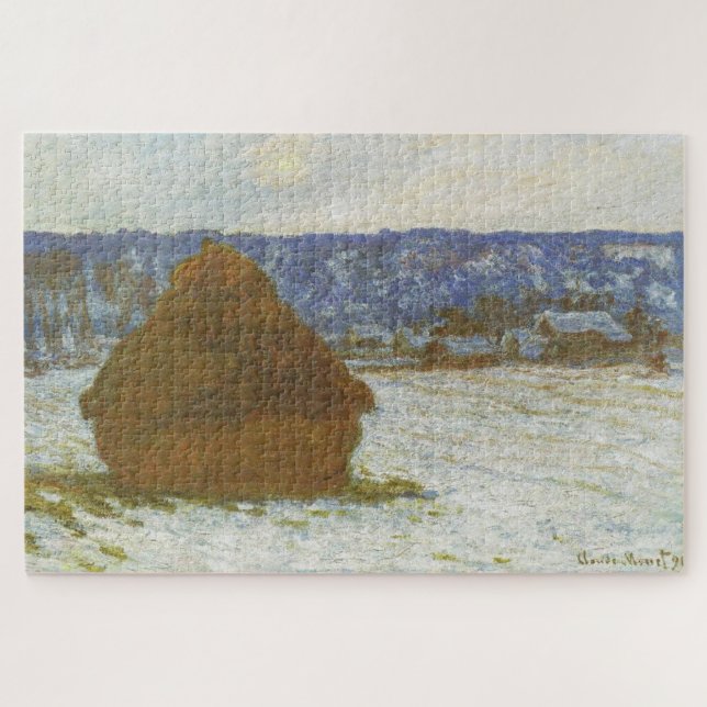 Puzzle Stack of Wheat (Snow Effect, Overcast Day) - Monet (Horizontal)