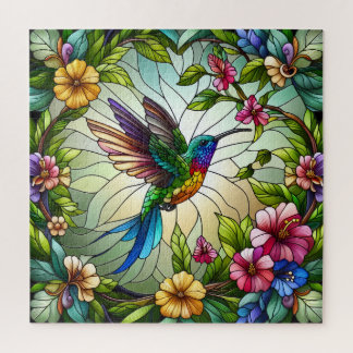 Puzzle Stained Glass Design of Hummingbird