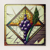 Stained Glass Grapes and Wheat Illustration
