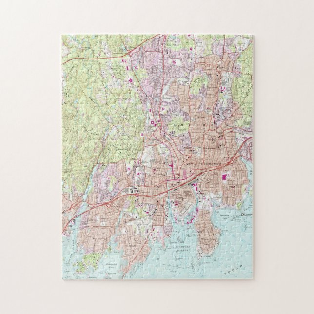 Puzzle Stamford le Connecticut Map (1987) (Vertical)