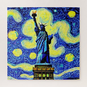 Puzzle Starry Night Statue De Liberty New York